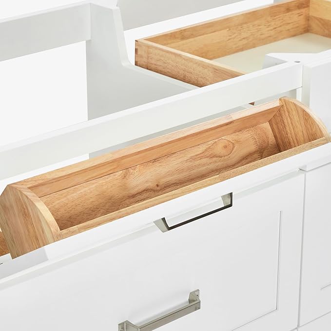 ARIEL Monroe 72-inch Bathroom Vanity with Sink,Solid Wood, 1.5-inch Italian Carrara Marble Countertop & Backsplash, Double Oval Porcelain Sink, 9 Dovetail Drawers, Brushed Nickel, White
