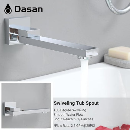DASAN Tub Shower Faucets Sets Complete Chrome Bathtub Shower System with Tub Spout, Bathtub Faucet Set Tub and Shower Faucet Combo Trim Kit with Rough-in Valve, DA-SS03PC-S10W