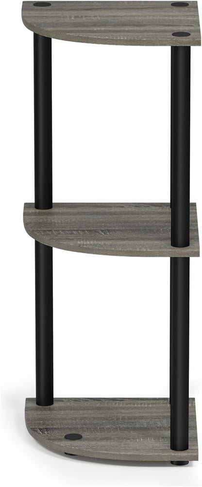 Furinno Turn-N-Tube Toolless Assembly 3-Tier Corner Shelf, Corner Book Shelf, Open Shelves Bookshelf, for Organization and Storage, Living Room, Home Office, Bedroom, Grey Oak