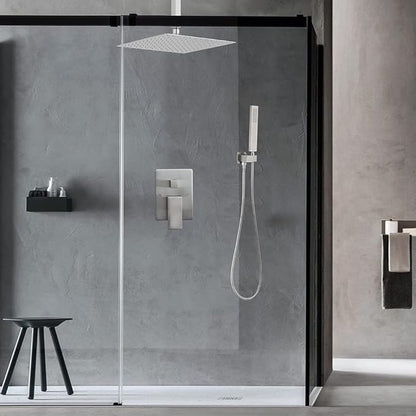16 Inch Ceiling Mount Brushed Nickel Shower System Bathroom Luxury Rain Mixer Shower Combo Set Ceiling Rainfall Shower Head System (Contain Shower Faucet Rough-in Valve Body and Trim Kit)