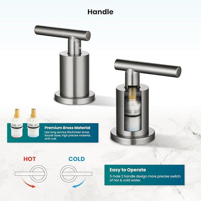 gotonovo 3 Hole 2 Handles Lavatory Basin Bathroom Sink Faucet with Pop Up Drain with Hot and Cold Mixer Valves 8 Inch Widespread Bathroom Faucet Brushed Nickel