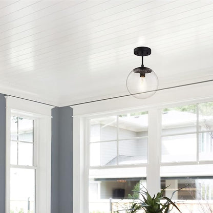 Design House 588517 Gracelyn Modern Indoor Dimmable Semi-Flush Ceiling Light with Clear Seedy Glass Globe Shade for Kitchen Hallway Bedroom, Matte Black