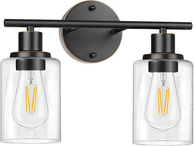 Bathroom Light Fixtures, 2 Light Vanity Light, Wall Sconces Lighting | Modern Bath Wall Mounted Light with Glass Shade, Porch Wall Lamp for Mirror, Living Room, Bedroom, Hallway, Oil Rubbed Bronze
