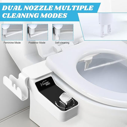 Bidet Attachment for Toilet with Filters, Non-Electric Self Cleaning Dual Nozzle for Bidet Toilet Seat, Adjustable Water Pressure Nozzle(COLOR:white)