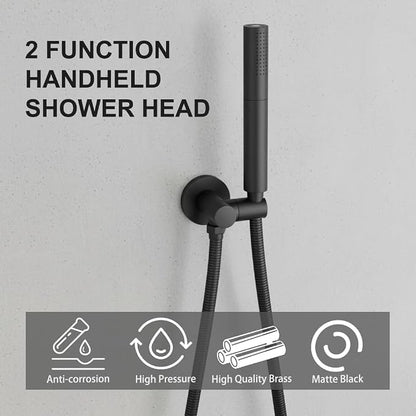 Black Shower Wand Brass Handheld Shower 7 Inch High Pressure Hand Held Shower Head High Flow Sprayer, 2 In 1 Function with 59 inch Hose, Bracket