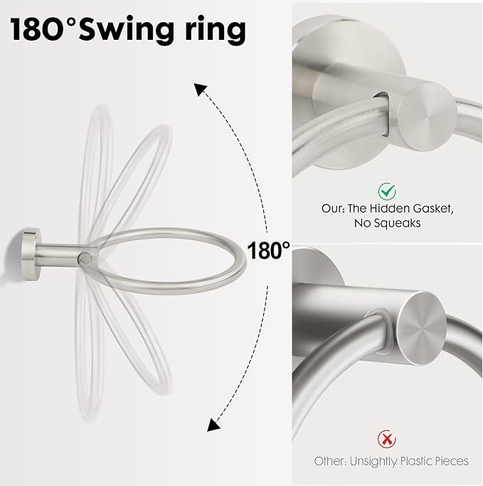 Brushed Nickel Toilet Paper Holder Set, Stainless Steel Towel Ring, Double Post Pivoting Toilet Paper Holder and Hand Towel Holder Set for Bathroom, Bathroom Hardware Accessories Set