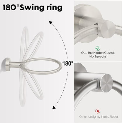 Brushed Nickel Toilet Paper Holder Set, Stainless Steel Towel Ring, Double Post Pivoting Toilet Paper Holder and Hand Towel Holder Set for Bathroom, Bathroom Hardware Accessories Set