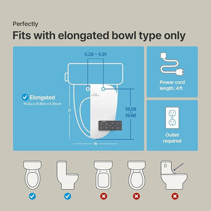 COWAY Bidetmega 200N *Elongated* Electronic Bidet Toilet Seat with Instantaneous Water Heating, Heated Seat and Dryer, Soft Close Lid, Stainless Nozzle, Night Light, Self Cleaning, Remote Control
