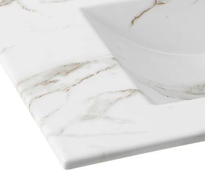 JONATHAN Y SNK1002C Ancillary 3-Hole 30 in. W x 18.25 in. D Classic Contemporary Rectangular Ceramic Single Sink Basin Vanity Top, White Marble Effect
