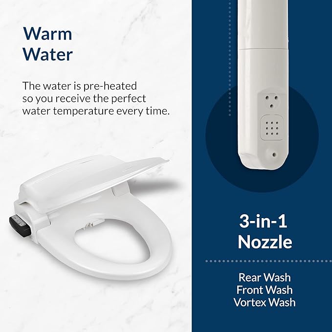 Bio Bidet Bliss BB1000 Warm Water Bidet Seat, Air Dryer, Heated Seat with Slow Close Lid, Remote Control, Round