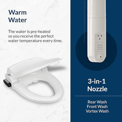Bio Bidet Bliss BB1000 Warm Water Bidet Seat, Air Dryer, Heated Seat with Slow Close Lid, Remote Control, Round