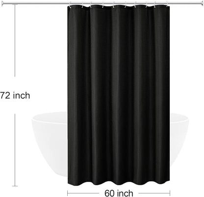 60 Inch Stall Black Fabric Shower Curtain, 60 x 72 | Solid Black Weave Textured Fabric Shower Curtain for Bathroom, Water Repellent, Machine Washable