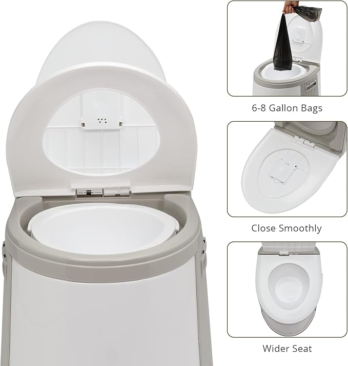 VINGLI Portable Toilet, Commode with 5 Gallon Bucket Inner, Lightweight Camping RV Toilet for Adult, Kids, Boat, Van, Travel (Classic)