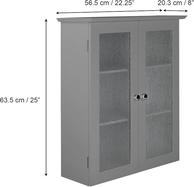 Teamson Home Connor Removable Wall Cabinet, Gray | 2 Glass Doors, 2 Adjustable Shelves