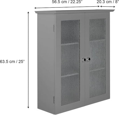 Teamson Home Connor Removable Wall Cabinet, Gray | 2 Glass Doors, 2 Adjustable Shelves