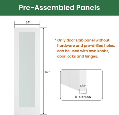 SMARTSTANDARD 24" x 80" Slab Door, Solid Core Frosted Glass Pantry Door | Pre-Assembled Interior Door without Hardware Kit for Pantry, Pocket, White Primed, Paintable Surface
