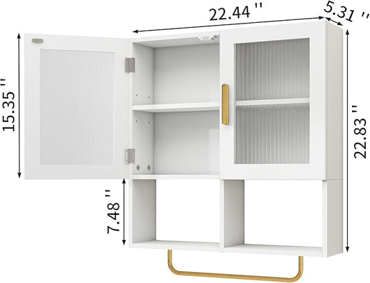 Wall Mounted Bathroom Storage Cabinet Medicine Cabinet with Acrylic Doors & Towel Bar Adjustable Shelves for Bathroom, Laundry Room, Bedroom, Enterway