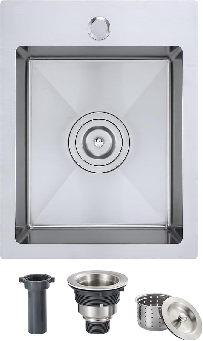 13 x 18 inch Bar Sink, Drop-in Tight Radius Brushed Stainless Steel Topmount Kitchen Sink Single Bowl