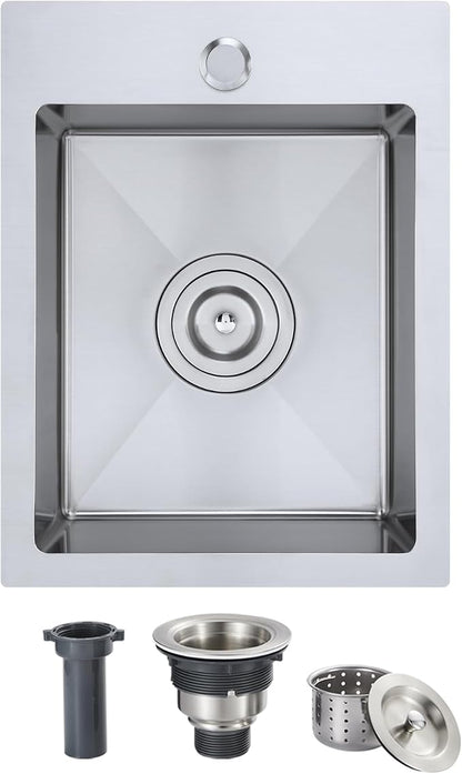 13 x 18 inch Bar Sink, Drop-in Tight Radius Brushed Stainless Steel Topmount Kitchen Sink Single Bowl