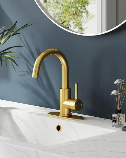 Bathroom Faucets, Bar Sink Faucet Single Hole for Bathroom Kitchen Campers with Pop-Up Drain Hose, Suitable for Farmhouse Vanity Lavatory