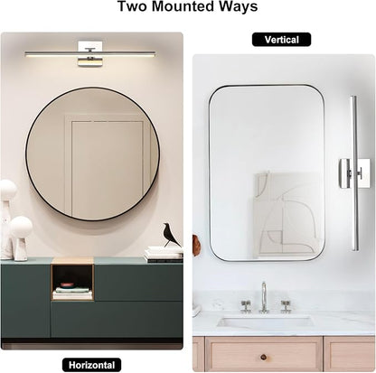 LED Bathroom Vanity Light, Modern Bathroom Light Fixture Over Mirror (3000K/4000K/6000K, Dimmable), Vanity Light Bar with Angle Adjustable, 24 Inch, Chrome