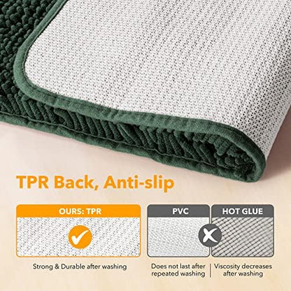 Yeaban Chenille Hunter Green Bathroom Rug 17"x24", Non-Slip Rubber Backing