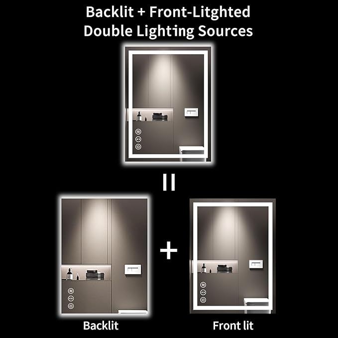 LOAAO 24"X32" LED Bathroom Mirror with Lights, UL Listed | Anti-Fog, Dimmable, 3 Color Temperature, Backlit + Front Lit, Memory Function, Tempered Glass