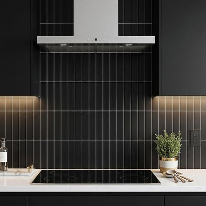80-Piece Polished Black Thick PVC Peel and Stick Backsplash, 2" x 8" Waterproof Subway Tile Peel and Stick Wall Tiles for Kitchen and Bathroom