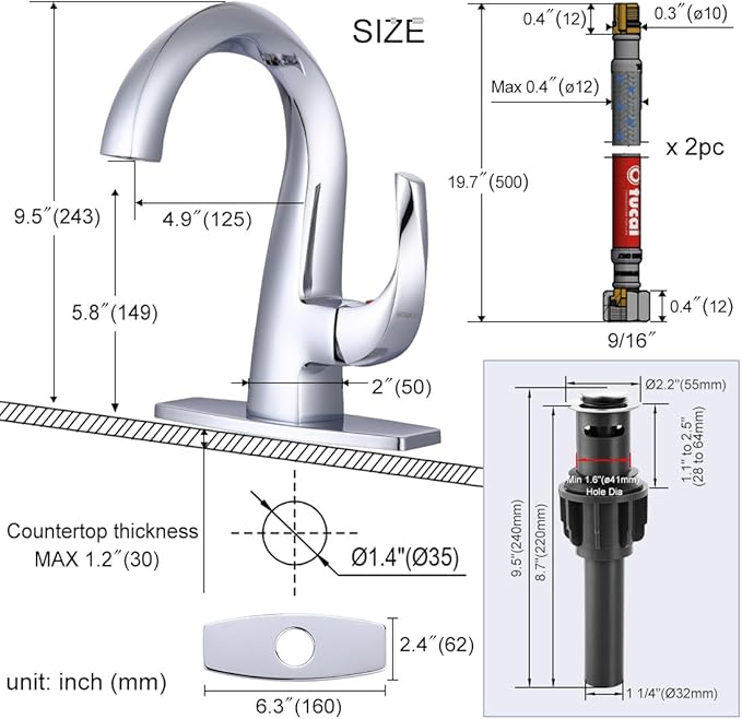 WOWOW Single Handle Bathroom Faucet 1 Hole High Arc Bathroom Basin Faucet Chrome with Pop Up Drain, Solid Brass Commercial Bathroom Sink Faucet Basin Vanity Sink (Patented Product)