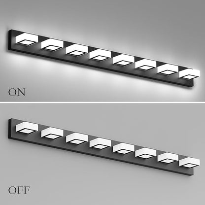 Ralbay 52inch Black Vanity Lights Fixtures 8 Lights LED Modern LED Acrylic Matte Black Vanity Lights Modern Black Bathroom Wall Lighting Over Mirror
