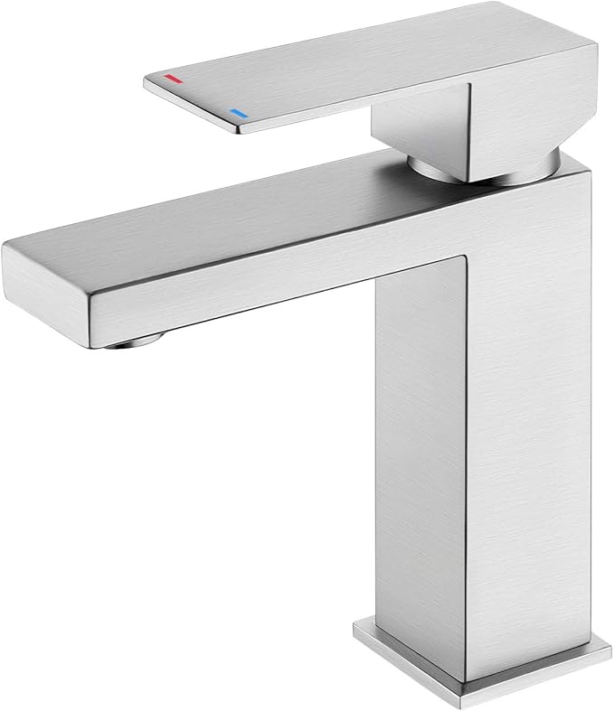 KES Bathroom Faucet Single Handle Modern Bathroom Sink Faucet Single Hole cUPC Certified Stainless Steel Brushed Finish, L3156ALFF12-BS [Fits All States, California Included]