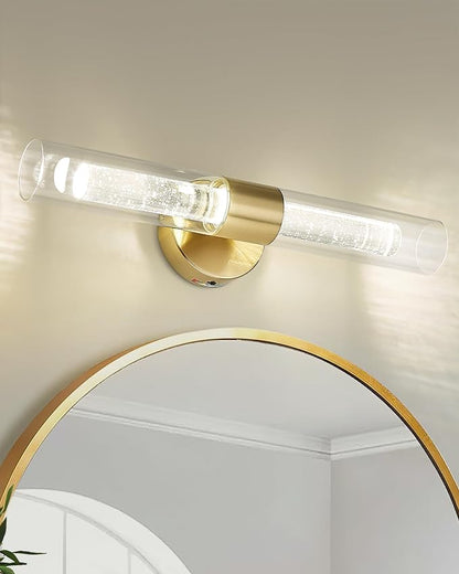 kudos Brushed Gold LED Vanity Light, Crystal Bubble and Clear Glass, 3CCT | 11W, 1000 Lumens,3000K, 4500K and 6000K Selectable, Hardwired, for Bathroom, Bedroom and Over Mirror, KDVL05-GD-2
