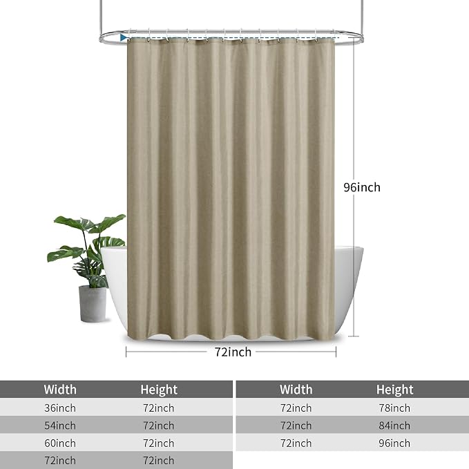 Extra Long Fabric Shower Curtain,No Liner Needed,72"x96",Khaki | 2-in-1 Design,Linen Textured,100% Waterproof TPU-Laminated Backing,Magnetic Weighted,Machine Washable,For Bathroom,Hotel