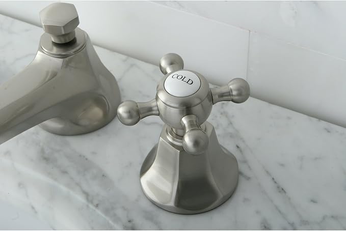 Kingston Brass KS4468BX Metropolitan Widespread Lavatory Faucet with Metal Cross Handle, Brushed Nickel,8-Inch Adjustable Center