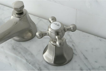 Kingston Brass KS4468BX Metropolitan Widespread Lavatory Faucet with Metal Cross Handle, Brushed Nickel,8-Inch Adjustable Center