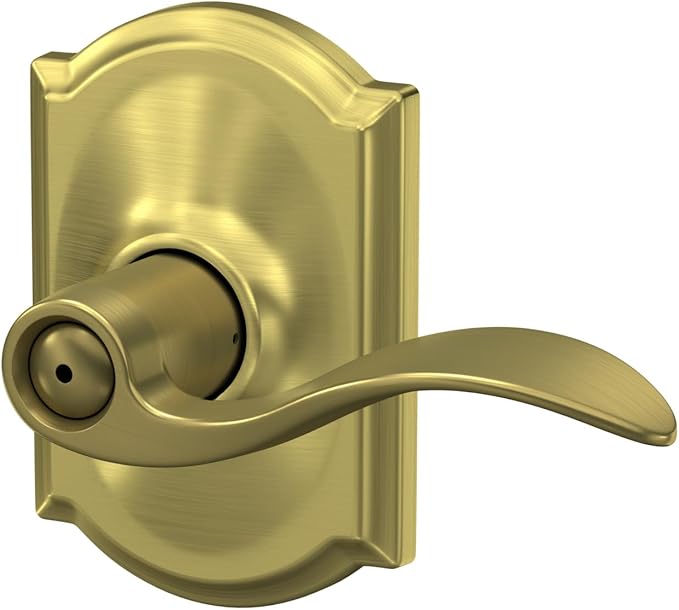 SCHLAGE Accent Lever with Camelot Trim Bed and Bath Lock in Satin Brass - F40 ACC 608 CAM