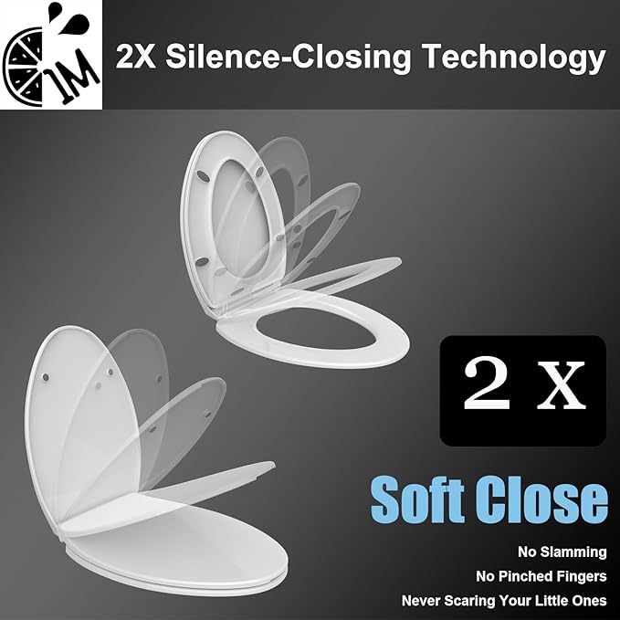 1M Family Toilet Seat, Patented Slow Close & Quick Releasing Technology, Anti-Wiggling, Easy to Install and Clean, Standard Round with Adult Seat Only (1 Piece)