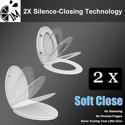 1M Family Toilet Seat, Patented Slow Close & Quick Releasing Technology, Anti-Wiggling, Easy to Install and Clean, Standard Elongated with Adult Seat Only (2 Pieces)