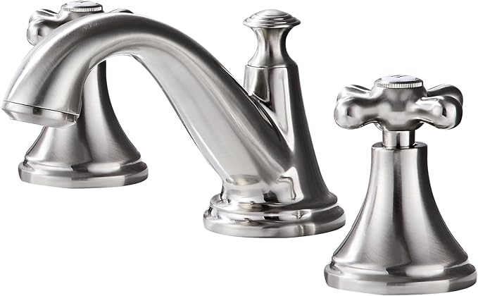 Vintage Widespread Bathroom Faucet - 2 Handle 3-Hole Sink Faucet Brushed Nickel Brass, Drip-Free Ceramic Disc Cartridge, Adjustable 8 to 16 Inch Installation