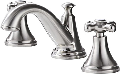 Vintage Widespread Bathroom Faucet - 2 Handle 3-Hole Sink Faucet Brushed Nickel Brass, Drip-Free Ceramic Disc Cartridge, Adjustable 8 to 16 Inch Installation