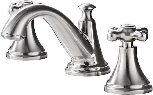 Vintage Widespread Bathroom Faucet - 2 Handle 3-Hole Sink Faucet Brushed Nickel Brass, Drip-Free Ceramic Disc Cartridge, Adjustable 8 to 16 Inch Installation