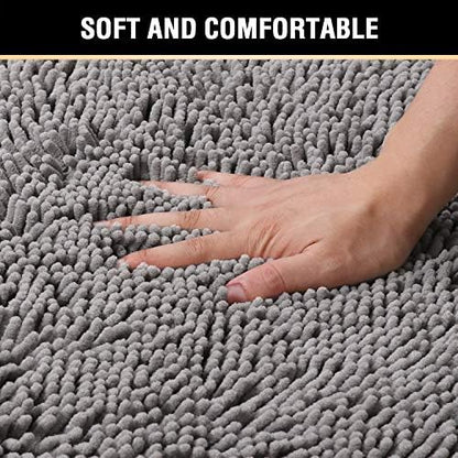 H.VERSAILTEX Microfiber Bath Rugs Chenille Floor Mat Ultra Soft Washable Bathroom Dry Fast Water Absorbent Bedroom Area Rugs Grey, 20 inches by 32 inches