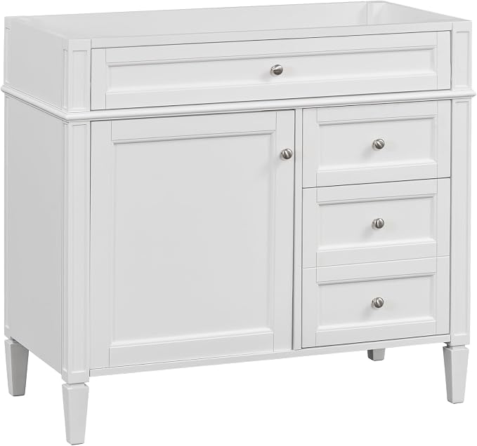 36" Bathroom Vanity Without Top Sink,Modern Freestanding Storage Cabinet with 2 Soft-Close Drawers & Tip-Out Tray,Solid Wood Frame Vanity Only w/Adjustable Shelf & Door Organizer,White