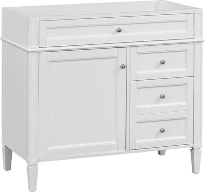 36" Bathroom Vanity Without Top Sink,Modern Freestanding Storage Cabinet with 2 Soft-Close Drawers & Tip-Out Tray,Solid Wood Frame Vanity Only w/Adjustable Shelf & Door Organizer,White