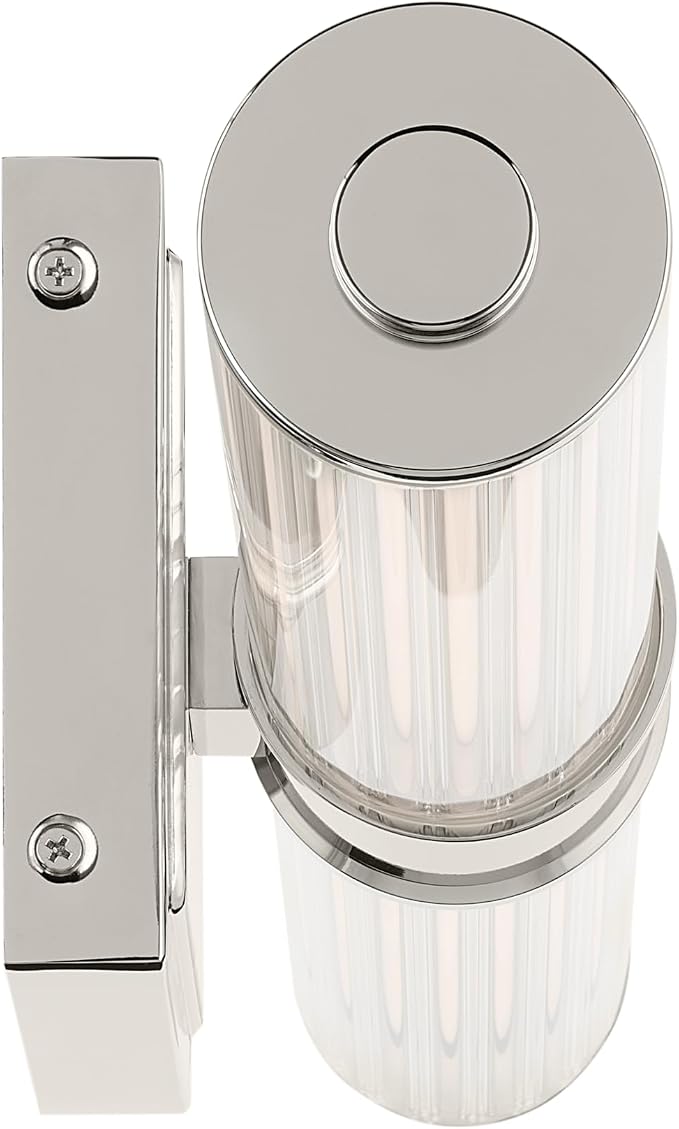 Kichler Laurene LED Bath Bar Light, Polished Nickel | Linear vanity light with clear fluted glass for bathroom mirrors (18.5" x 5" x 4.25"), 55195PNLED