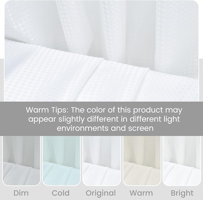 SORTTO No Hook Shower Curtain with Snap in Liner Set Waffle Shower Curtain for Bathroom Hotel Style Fabric Waterproof Inner Liner，54" W x 74" H, White