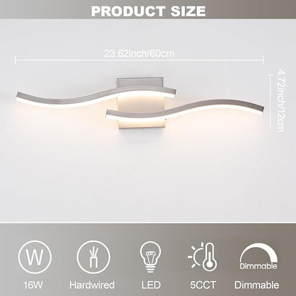 23.62 inch Brushed Nickel LED Vanity Light, 5CCT Dimmable Bathroom Light Fixture Over Mirror, Modern Curved Wall Lamp 2500K-5500K for Bathroom Lighting