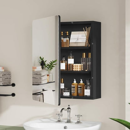 Medicine Cabinet Mirror with 2 Adjustable Shelves, Bathroom Mirror with Storage, Recessed or Wall Mount Bathroom Cabinet, Black UNGGX004H