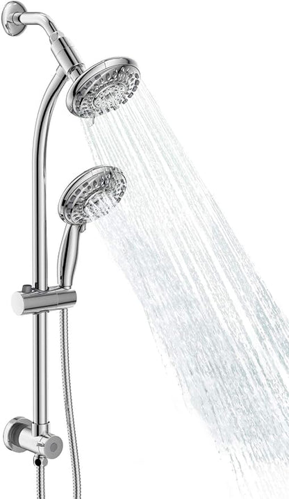 Handheld Showerhead & Rain Shower Combo for Easy Reach, 27.5" Drill-free Stainless Steel Slide Bar, 5”of 5-setting Handheld Shower and Showerhead, with 5ft Hose - Polished Chrome