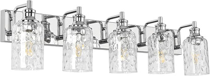 Bathroom Light Fixtures Over Mirror, 2 Lights Vanity Lights with Hammered Glass Shade, 37" Chrome Farmhouse Bathroom Light Fixtures for Bedroom, Porch, Hotel, Mirror Cabinet